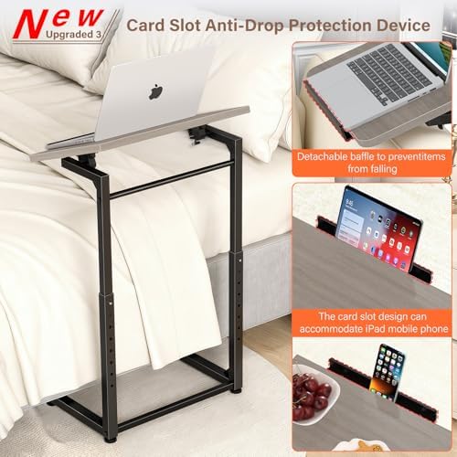 Tv Tray Table Set of 2, 8-Level Adjustable Height Couch Side Table，90° Tilt Angle Adjustments C-Shaped End Table, with Phone & Tablet Slot Computer Desk for Sofa, Bed, Chair, Living Room（Lvory Gray） - Image 2