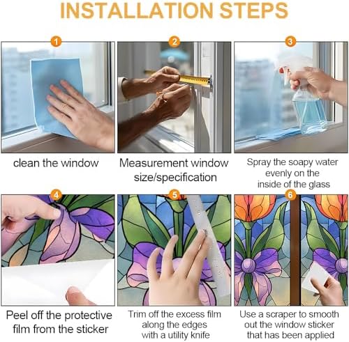 Cmialusie Tulip Stained Glass Window Film 39.3 x 17.3 Inch Cling - Image 6