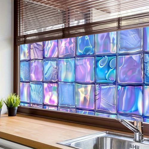 HOMETITUTE Iridescent Glass Block Privacy Window Film 39.3x17.7 Inch PVC - Image 4