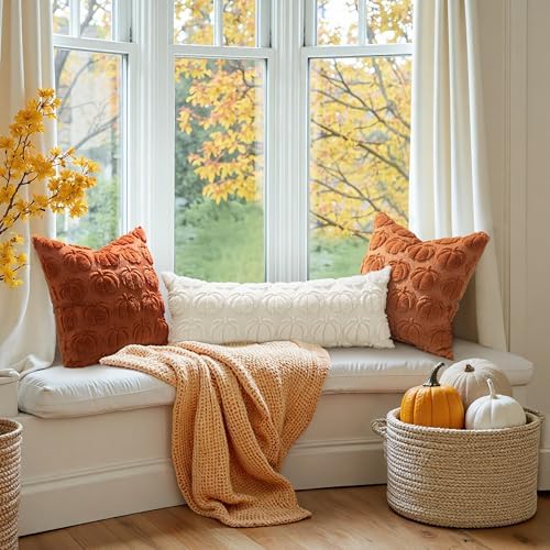 MIULEE Fall Pillow Cover Pumpkin Fall Decor Lumbar 14x36 Cream White - Image 5