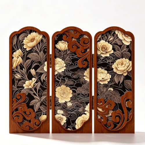 3-Panel Tabletop Folding Screen, Cream Rose Print，Desk Partition by YOOSART