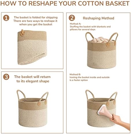 CHICVITA Wicker Storage Basket with Leather Handles, 14" x 12", White - Image 6