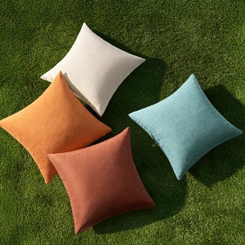 MIULEE Pack of 4 Decorative Outdoor Throw Pillow Covers Linen Waterproof Pillow Covers Summer Farmhouse Cushion Cases for Patio Garden Tent Balcony Couch Sofa 18x18 Inch Orange Rust - Image 4