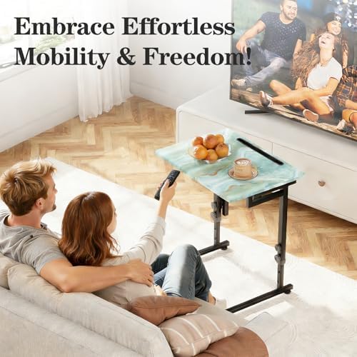 Adjustable Folding TV Tray, C-Shaped Foldable Table, No assembly(Sea Blue) - Image 6