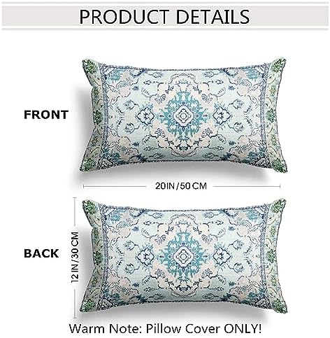 Snycler Boho Throw Pillow Covers 12x20 inch Set of 2 Teal Blue Boho Rug Carpet Double Sided Pattern Cotton Soft Pillow Case Cushion Cover Pillowcase for Couch Sofa Bed Decorative - Image 2