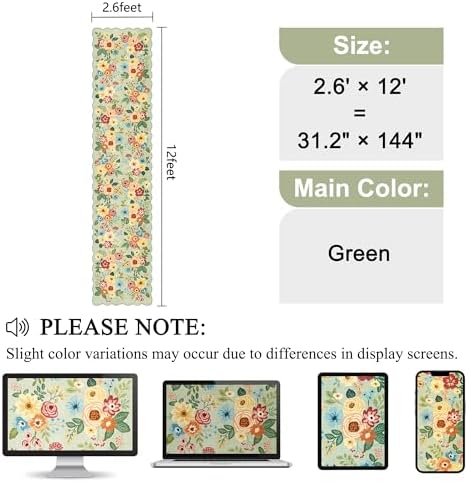 DUKINO 2.6x12 Washable Runner Rug, Floral Non Slip Long Kitchen Rug, Green - Image 2