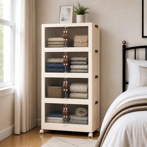 SAILUN 464Qt Stackable Storage Bins,Storage Cabinet a Lid,4Pack Blush White by SAILUN