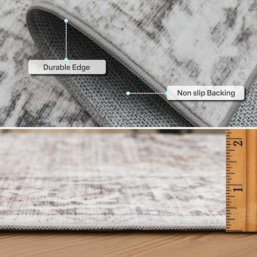 ReaLife Rugs Machine Washable Area Rug Runner - Living Room Bedroom Bathroom Kitchen Entryway Office - Padded Low Pile Stain Resistant Premium - Boho Farmhouse Vintage - Lyle - Beige Ivory 3' x 5' - Image 2