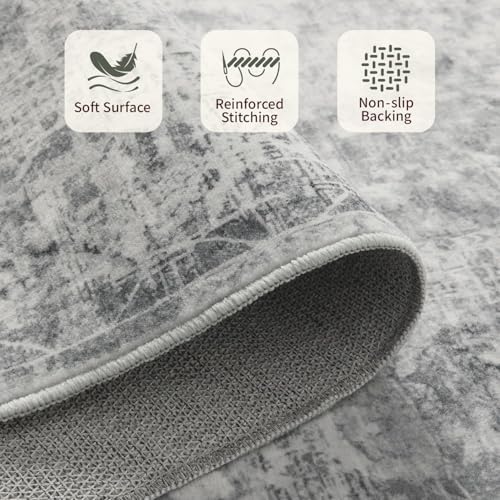 Rugxara Grey 4x6 Area Rug Washable Rug for Living Room Bedroom Office - Image 6