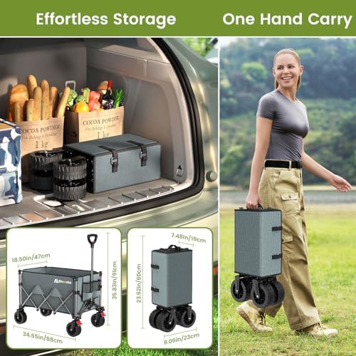 Blomoba Collapsible Wagon Cart, 150L Foldable Wagon with Wide Wheels, Grey - Image 3