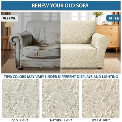 ZNSAYOTX 1 Piece Stretch Loveseat Covers for 2 Cushion Couch (55"-71"), New Plaid Couch Cover with Non-Slip Buckle for Dog Pets, Soft Cozy Washable Sofa Slipcover Form Fit Protector, Beige - Image 5