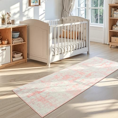 Toneed Washable 2x6 Non-Slip Runner Rug for Hallway Kitchen, Pink Grey - Image 3