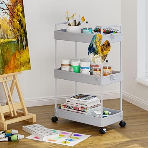 Ronlap 3 Tier Slim Rolling Storage Cart with Wheels Utility Organizer, Grey - Image 6