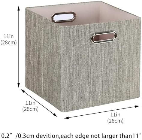 Posprica Storage Bins,11×11 Foldable Storage Cubes Boxes Container Closet Organizer Shelf Cabinet Bookcase,Thick Fabric Drawer Container - 4pcs,Coffee - Image 4