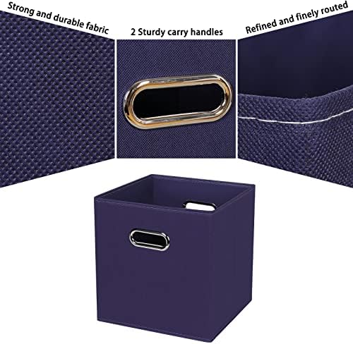 Fabric Cubby Storage Bins，13x13x13 Inches ，Cube Organizer Bins Foldable Storage Bins with Dual Handles Fabric Organizer Bins and Basket Storage Box，Set of 3 ，Navy Blue - Image 7