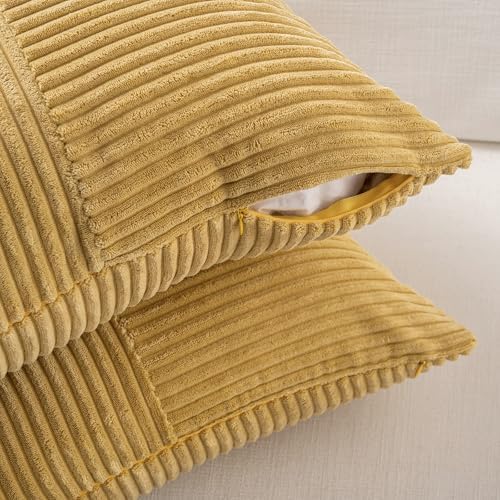 Fancy Homi 2 Packs Mustard Yellow Decorative Throw Pillow Covers 16x16 Inch for Living Room Couch Bed, Rustic Farmhouse Boho Home Decor, Soft Corss Patchwork Corduroy Textured Cushion Case 40x40 cm - Image 4
