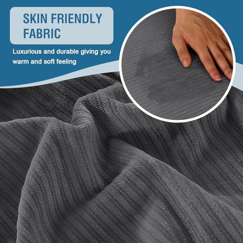 H.VERSAILTEX Velvet Stretch Couch Cushion Cover Plush Cushion Slipcover for Chair Loveseat Sofa Cushion Furniture Protector Seat Cushion Sofa Cover (3 Piece XL Sofa Cushion Covers, Grey Striped) - Image 5