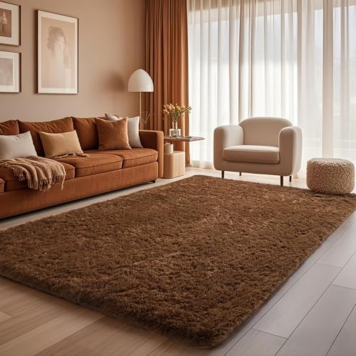 Ophanie Brown Rugs for Bedroom Living Room, Fluffy Fuzzy Furry Carpet,Plush Soft Shaggy Bedside Indoor Floor 4x6 Area Rug for Kids Girls Boys Baby Teen Dorm Nursery Decor with Over 99 pcs Pile fibers - Image 3