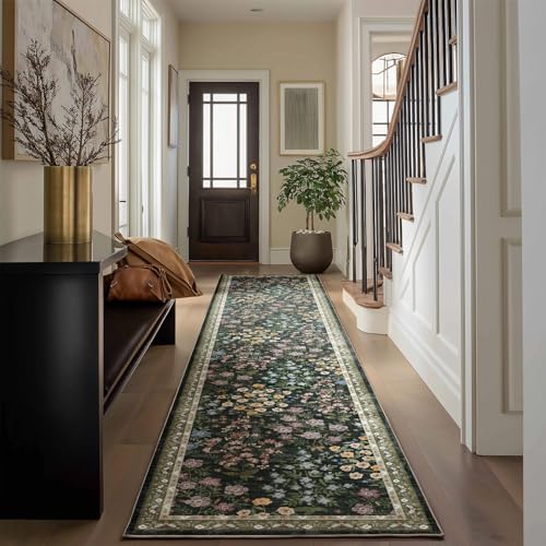 Washable Kitchen Rug Runners for Hallways: 2'x10' Runner Rugs with Non Slip Backing Low Pile Soft Indoor Floor Carpet Runner Rug for Entryway Hallway Kitchen Living Room Farmhouse by palohom