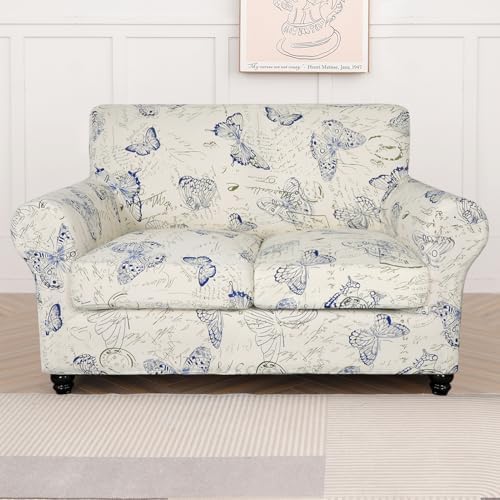 SearchI Stretch Sofa Cover Printed Couch Cover, Floral Pattern 3 Pieces Loveseat Slipcover with 2 Separate Cushion Cover, Washable Furniture Protector for Living Room(Loveseat, Butterfly Pattern) - Image 5