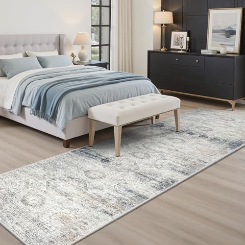 Soalmost Runner Rug 2x8 Washable Hallway Kitchen Runners Blue/Ivory - Image 4