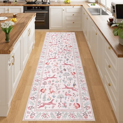 DUKINO 2x6 Runner Rug, Washable Animal Kitchen Rugs Non Slip, Pink - Image 5