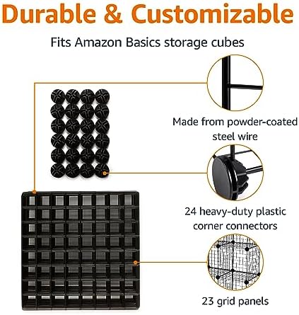 Amazon Basics 6-Cube Wire Grid Stackable Storage Organizer, Metal Shelving Unit, No-Tool Assembly, 26"W x 38"H x 12.6"D, Black - Image 3