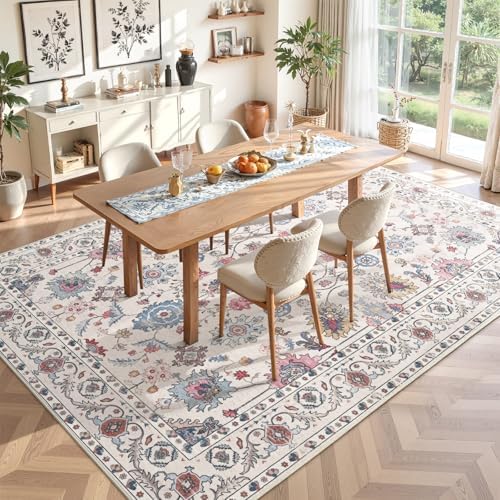 Hanples 6x9 Area Rugs for Living Room, Washable Rug Vintage Floral, Beige - Image 4