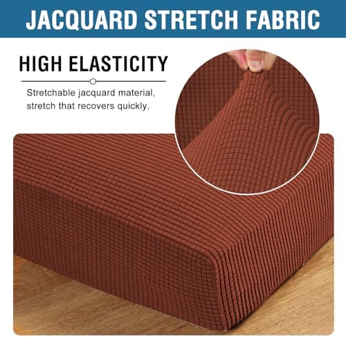 H.VERSAILTEX Super Stretch Individual Seat Cushion Covers - Sofa & Couch Cushion Slipcover Sets - Thick Jacquard Textured Twill Fabric (3 Piece, Rust) - Image 4