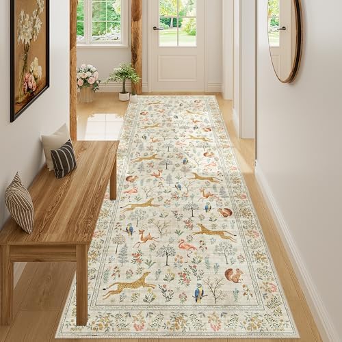 DUKINO 3x8 Runner Rug, Animal Washable Runner Rug for Kitchen, Beige by DUKINO