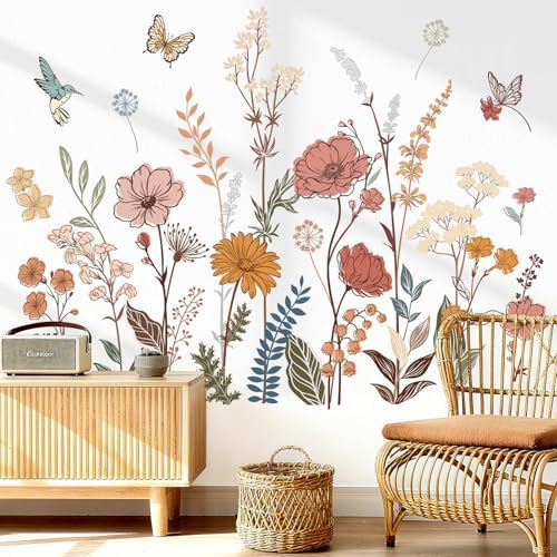 wondever Boho Flower Floral Wall Decals Wildflower Grass Wall Stickers | Peel and Stick, Removable, Wall Art Decals, Wall Decoration, Kids Room, Girls Bedroom Baby Nursery Playroom Decor - Image 3