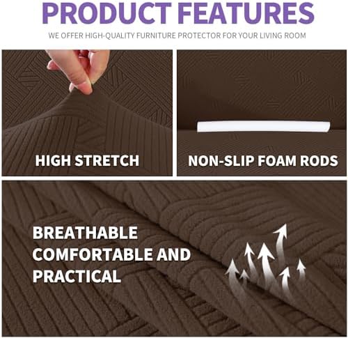 ZNSAYOTX Chair Cover with Arms (30"-47"), New Striped Sofa Chair Covers for Living Room, Dogs Pet Friendly Anti-Slip Chair Protector Spandex Armchair Slipcovers (Coffee, Chair) - Image 3