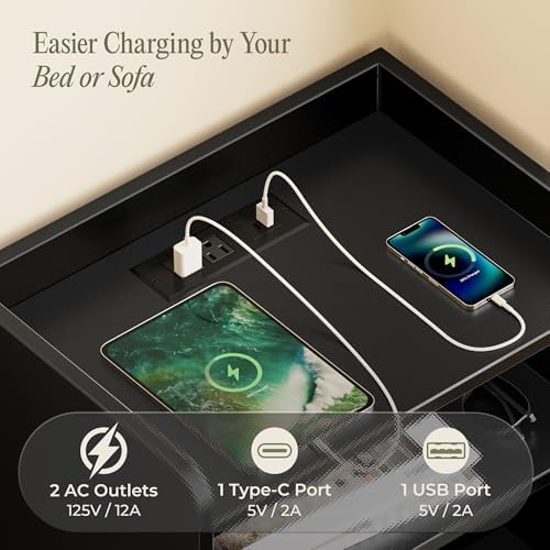 Huuger Nightstand with Charging Station, USB-C Port, End Table - Image 3