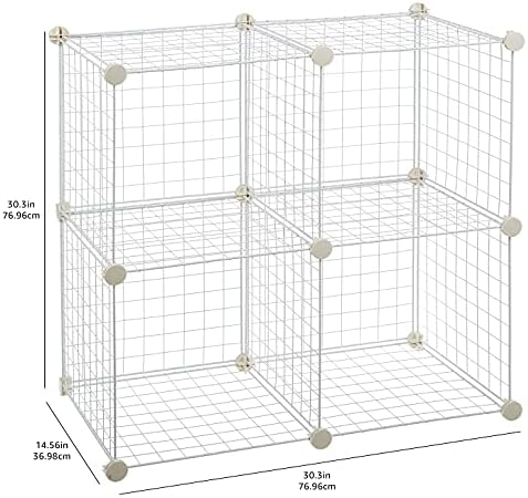 Amazon Basics 4 Cube Wire Grid Storage Organizer, Closet Organizer and Shelves, Stackable, Space-Saving, Easy to Assemble, 14"x14"x14", White - Image 3