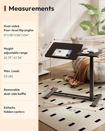 SANODESK 32''Overbed Table Gas Spring Lifting with Wheels&Tilting Desktop - Image 3
