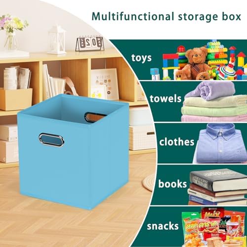 Black Foldable Storage Cubes Bins, Fabric Storage Box Cubes Organizer Baskets with Dual Handles for Home Organizer,Set of 6,(Blue) - Image 3