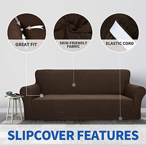 ZNSAYOTX 1 Piece Jacquard Couch Covers for 2 Cushion Couch High Stretch Loveseat Slipcover for Pets Dogs Anti Slip Love Seat Sofa Slipcover Furniture Protector (Loveseat, Dark Coffee) - Image 3