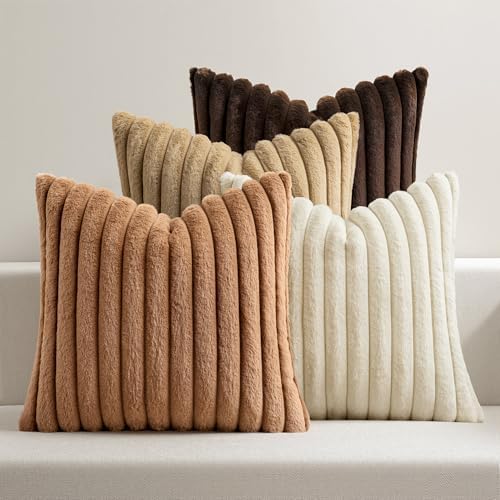 MIULEE Faux Fur Plush Decorative Throw Pillow Covers 18x18, Brown by MIULEE