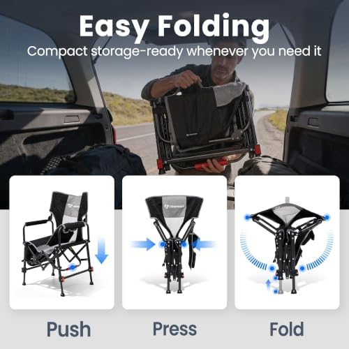HIKEMOON Folding Camping Director Chairs, Adjustable Height, Black - Image 5