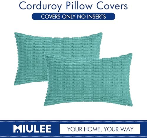 MIULEE Lumbar Corduroy Decorative Throw Pillow Covers 12x20 Aqua Green - Image 6