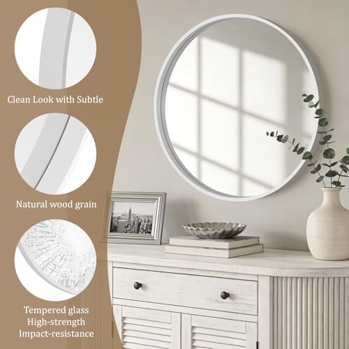 WallBeyond Round Wood Mirror 28 inch Circle Wall Mirror for Bathroom Round Wall Mirror for Wall Decor, Vanity, Entryway Living Room (White) - Image 5