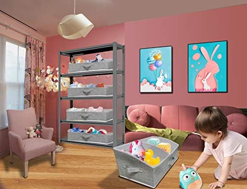 3 Packs Closet Storage Bins - Trapezoid Large Storage Box - Foldable Fabric Baskets for Organizing Clothes - Baby Toiletry, Toys, Towel, DVD, Book (Grey, 20 x 11.2 x 8.3 inches) - Image 7