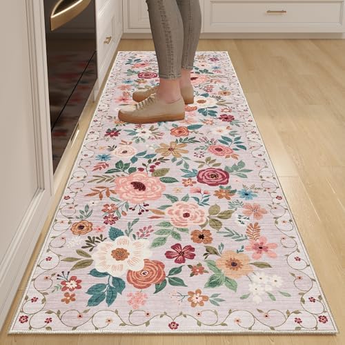 DUKINO 2.6x8 Runner Rug, Washable Runner Rug for Hallway Non Slip, Beige by DUKINO