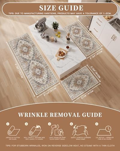 Madane Washable Kitchen Rug Set of 3 Small Area Rugs Non-Slip Turmeric/Grey - Image 5