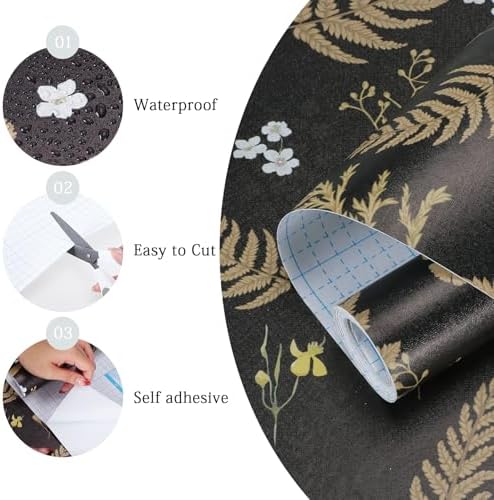 Vinjiasin Luxury Black Gold Peel and Stick Wallpaper Floral and Butterfly Wall Decor Removable Self Adhesive Wallpaper for Living Room, Bedroom, Accent Wall, Bathroom 17.3" x 118" - Image 6