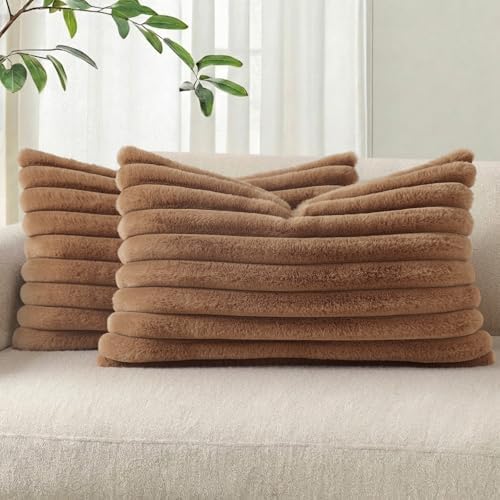 Pallene Faux Fur Decorative Throw Pillow Covers 12x20 Set of 2, Brown by PALLENE