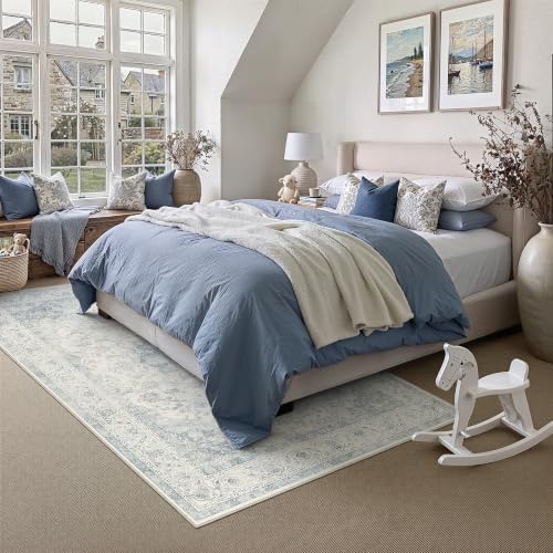 8x10 Blue Washable Area Rug Non Slip Vintage Carpet - Image 3