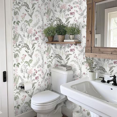 Vinjiasin Wallpaper Peel and Stick Floral Contact Paper Self Adhesive Removable Colorful Flower Leaf Wall Paper for Bathroom Bedroom Nursery 16.1" x 197" - Image 3