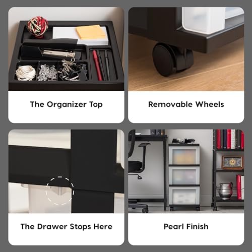 IRIS USA 3-Drawer Rolling Storage Cart, Black/Pearl - Image 4