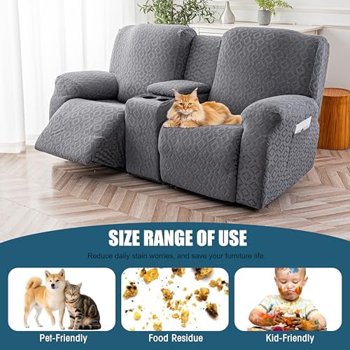 Genina Waterproof Recliner Loveseat Cover,2 Seat with Console,Dark Gray - Image 6